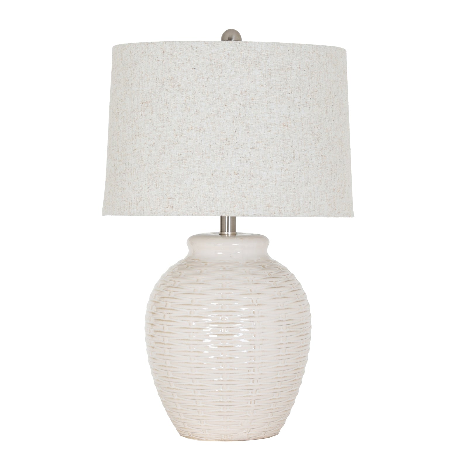 Basketweave Ceramic Table Lamp With Linen Shade_733
