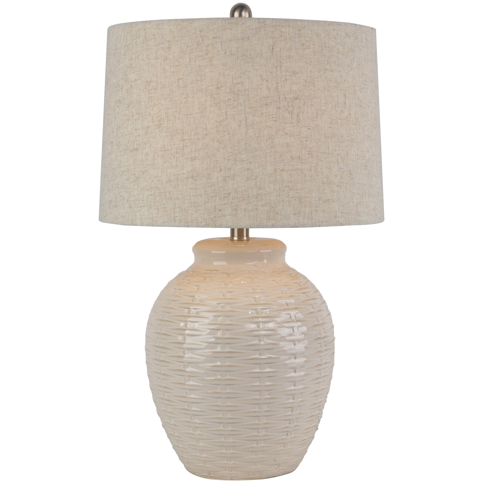 Basketweave Ceramic Table Lamp With Linen Shade_732