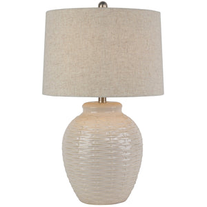 Basketweave Ceramic Table Lamp With Linen Shade_732