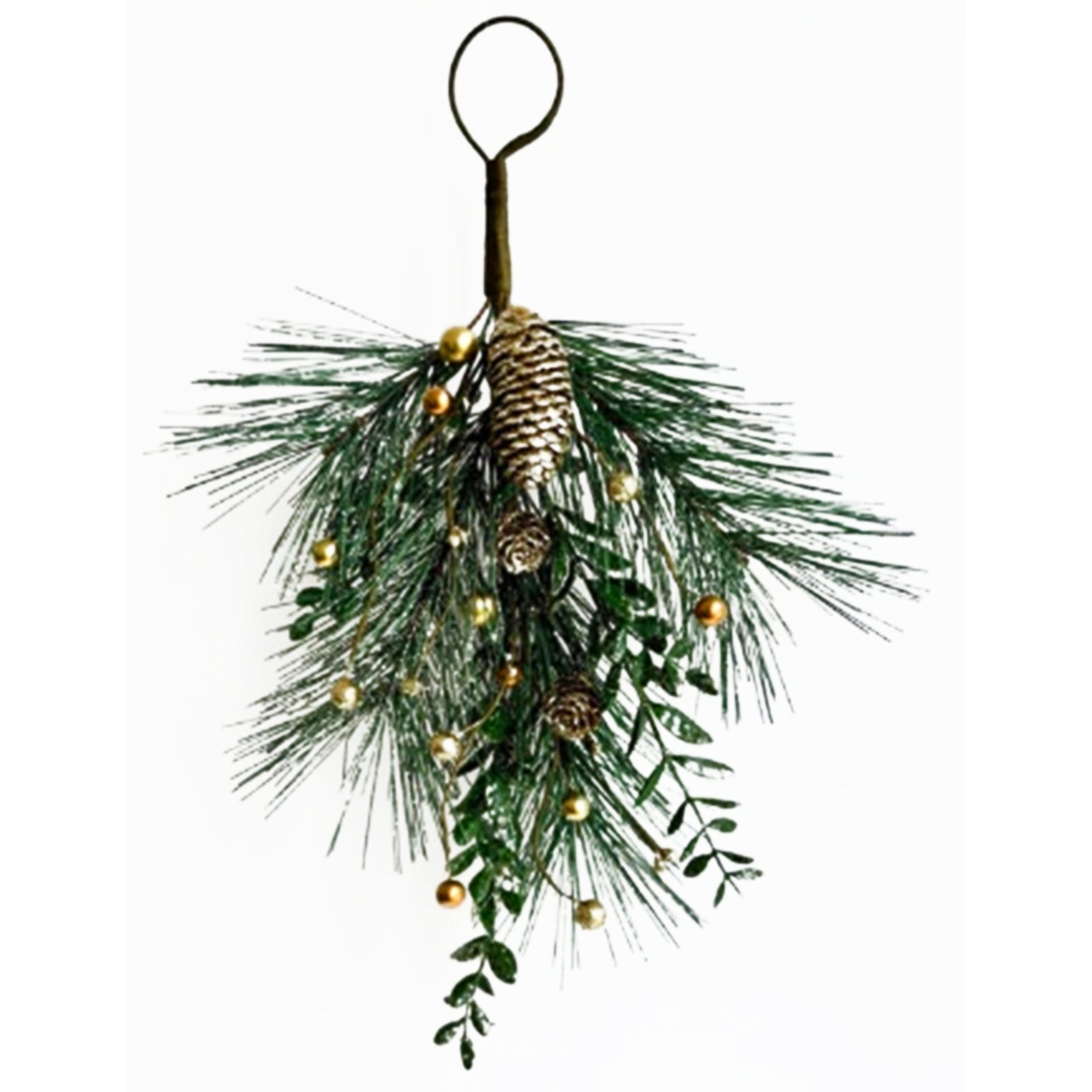 Christmas Soft Gold Teardrop Swag With Pinecones_4563