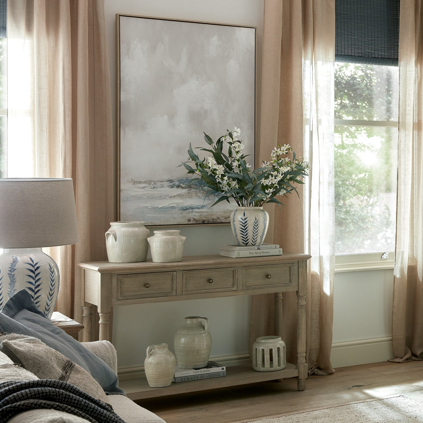 Delphine Collection 3 Drawer Console With Shelf [cid:24664-a]