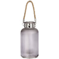 Frosted Grey Glass Lantern with Rope Detail and LED_787