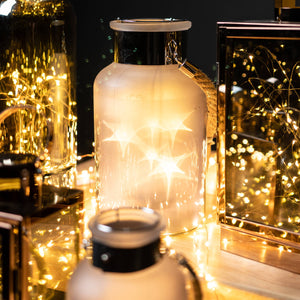 Frosted Grey Glass Lantern with Rope Detail and LED_791