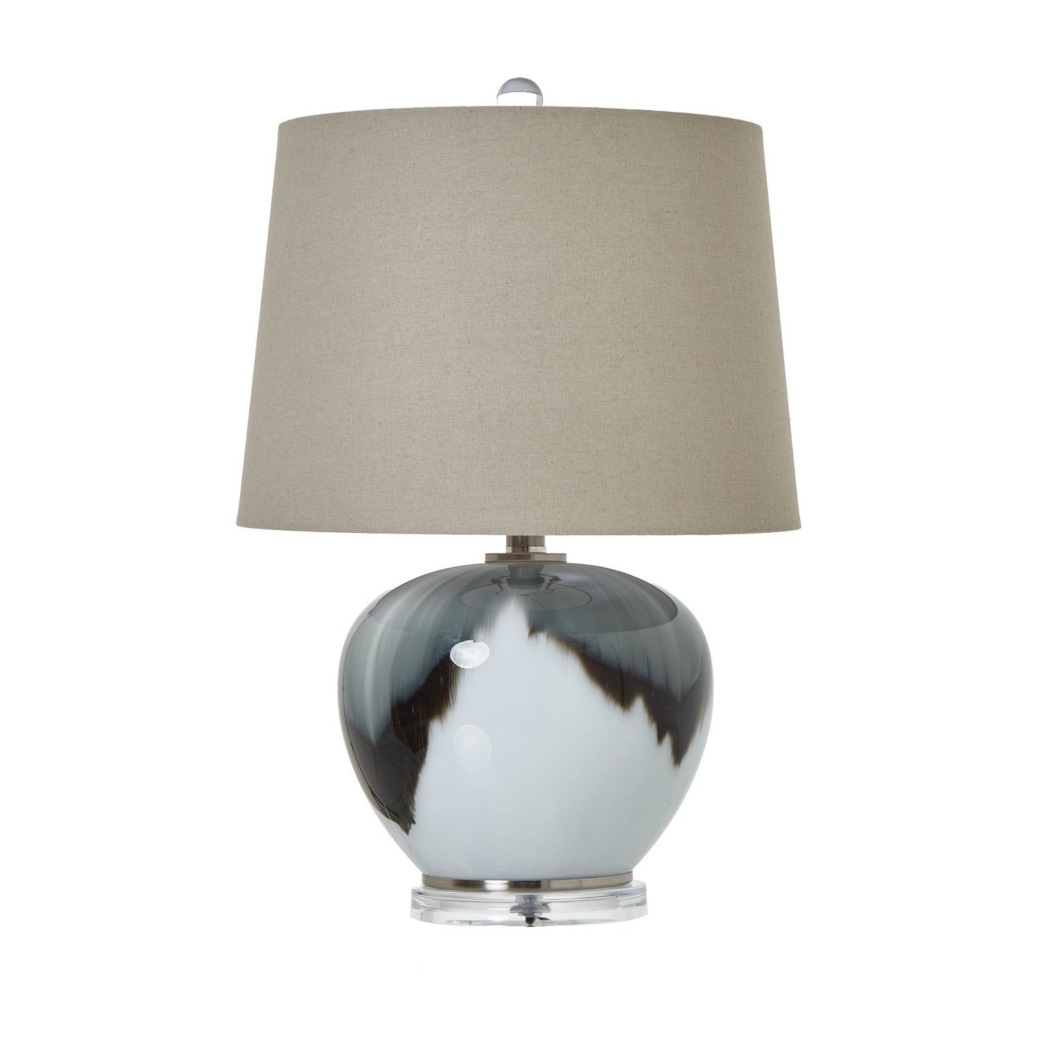 Grey Glass Table Lamp With Linen Shade_815