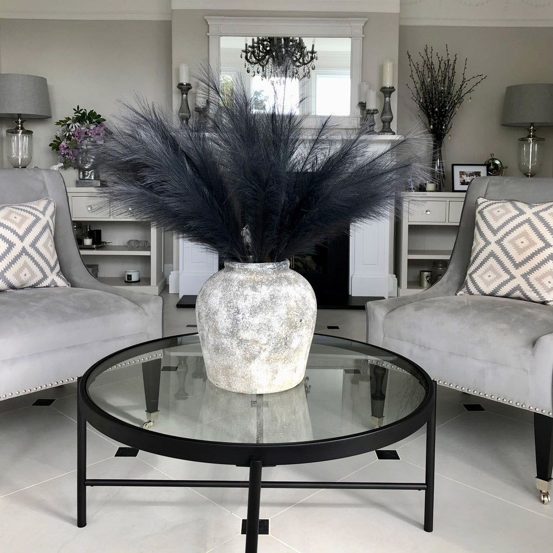 Grey Large Faux Pampas Grass Stem_4993
