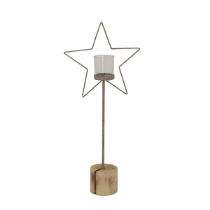 Natural Rustic Star On Wood Stand With Glass Votive_1921