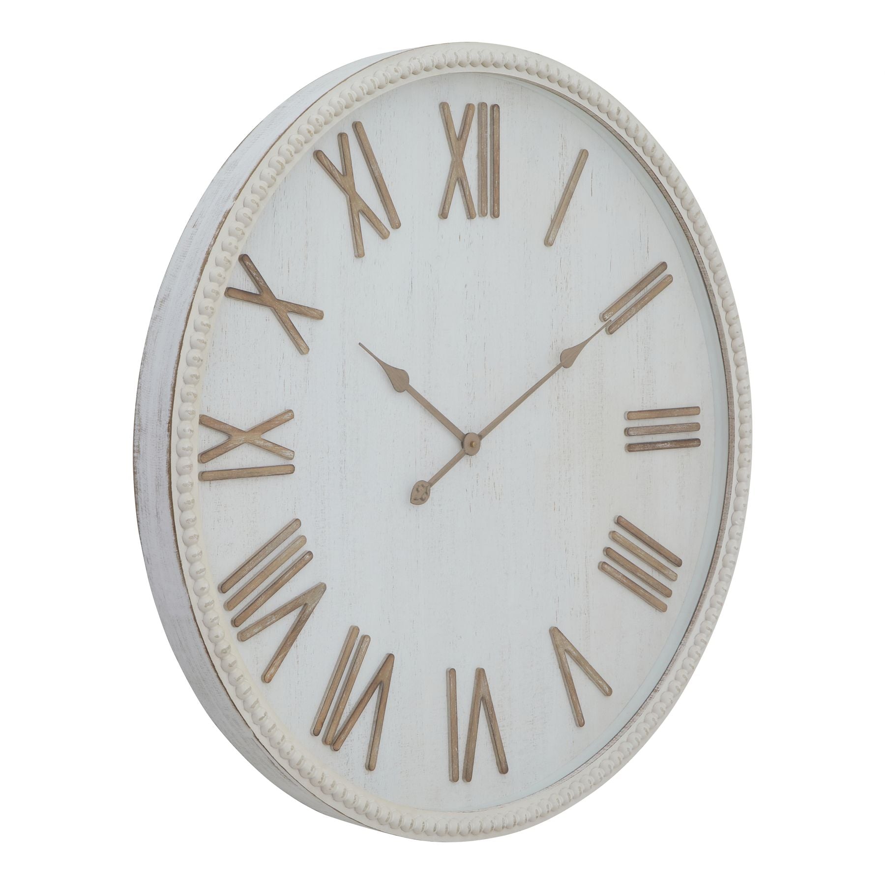 Large Rustic White Clock With Beaded Frame_4017