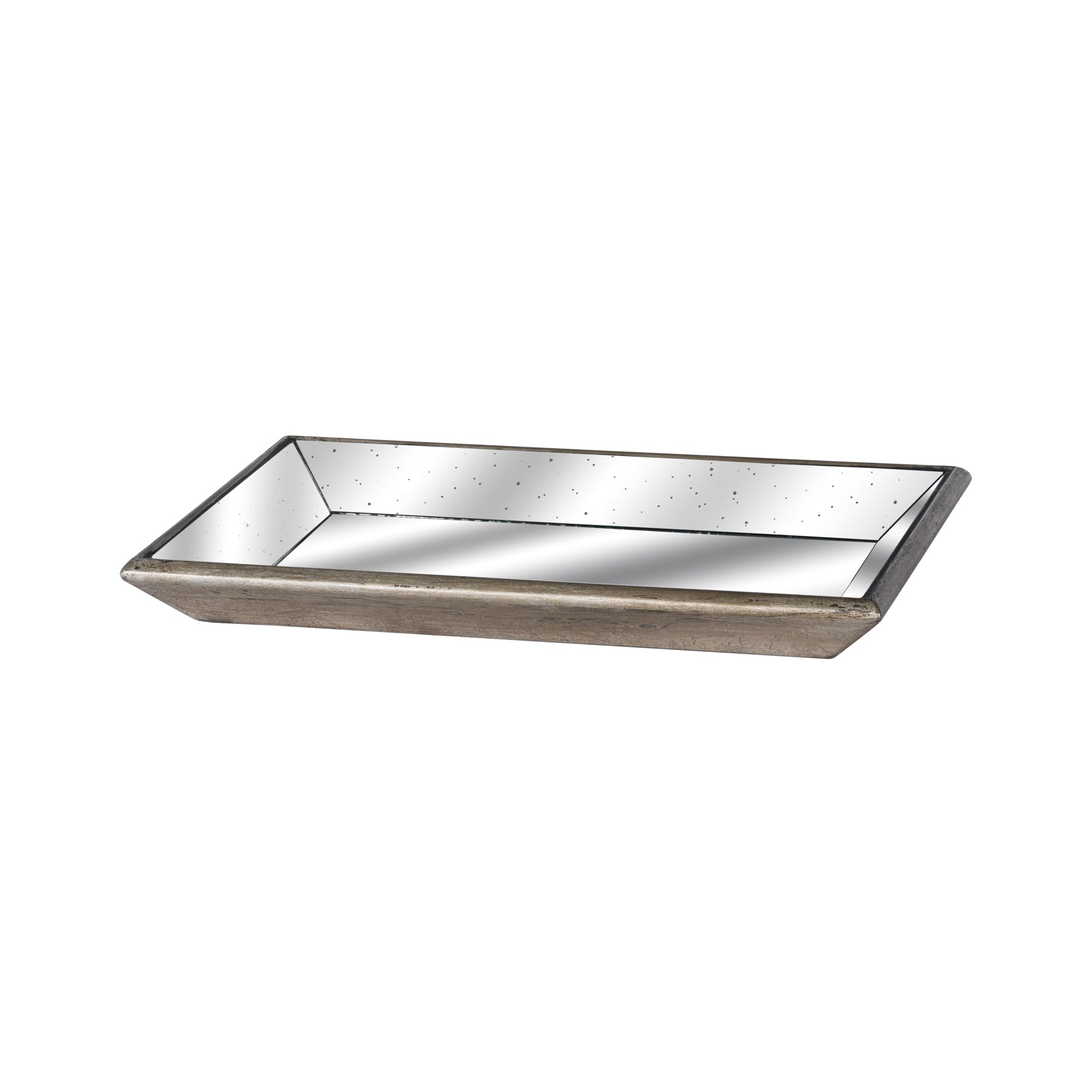 Astor Distressed Mirrored Tray With Wooden Detailing_1348