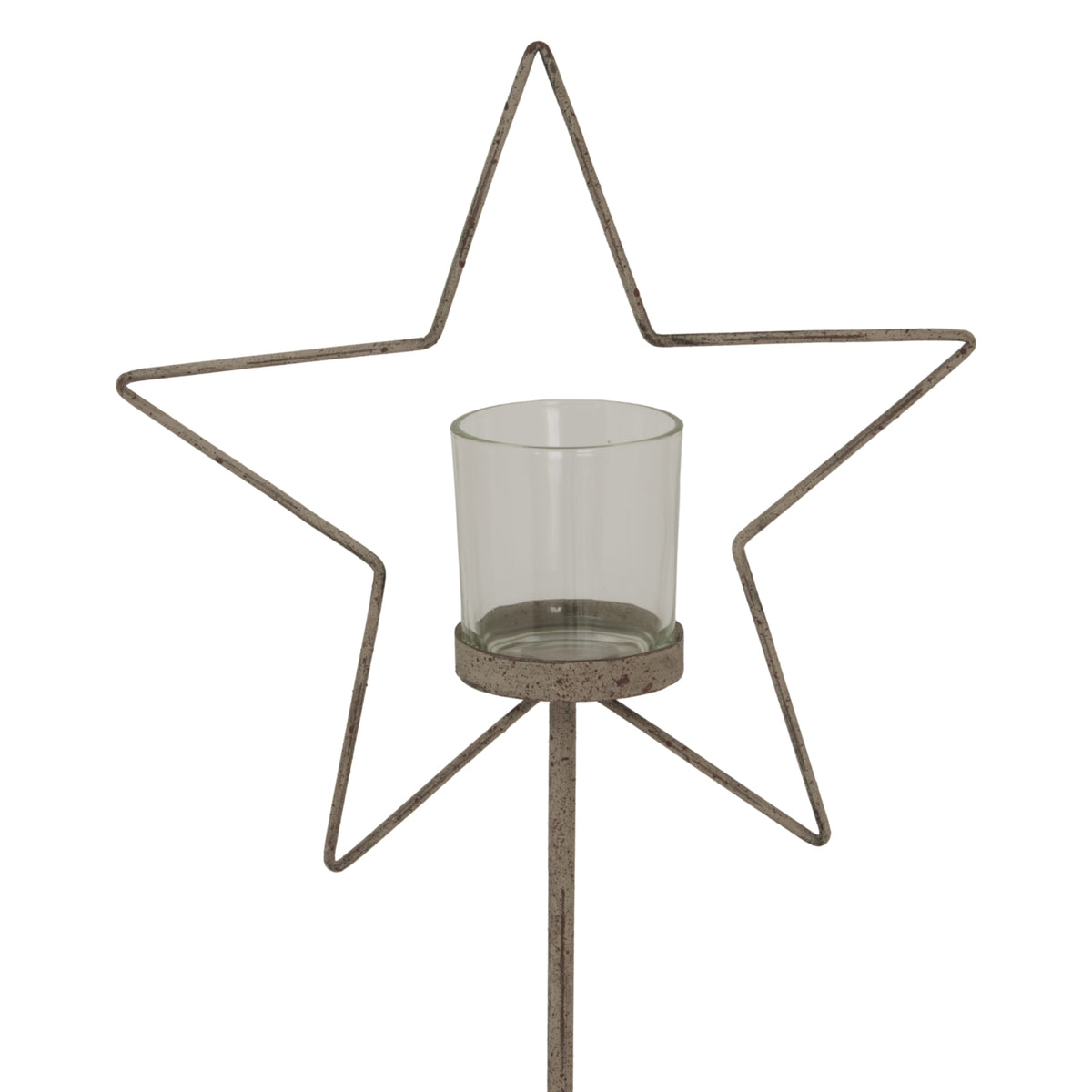 Natural Rustic Star On Wood Stand With Glass Votive_1922
