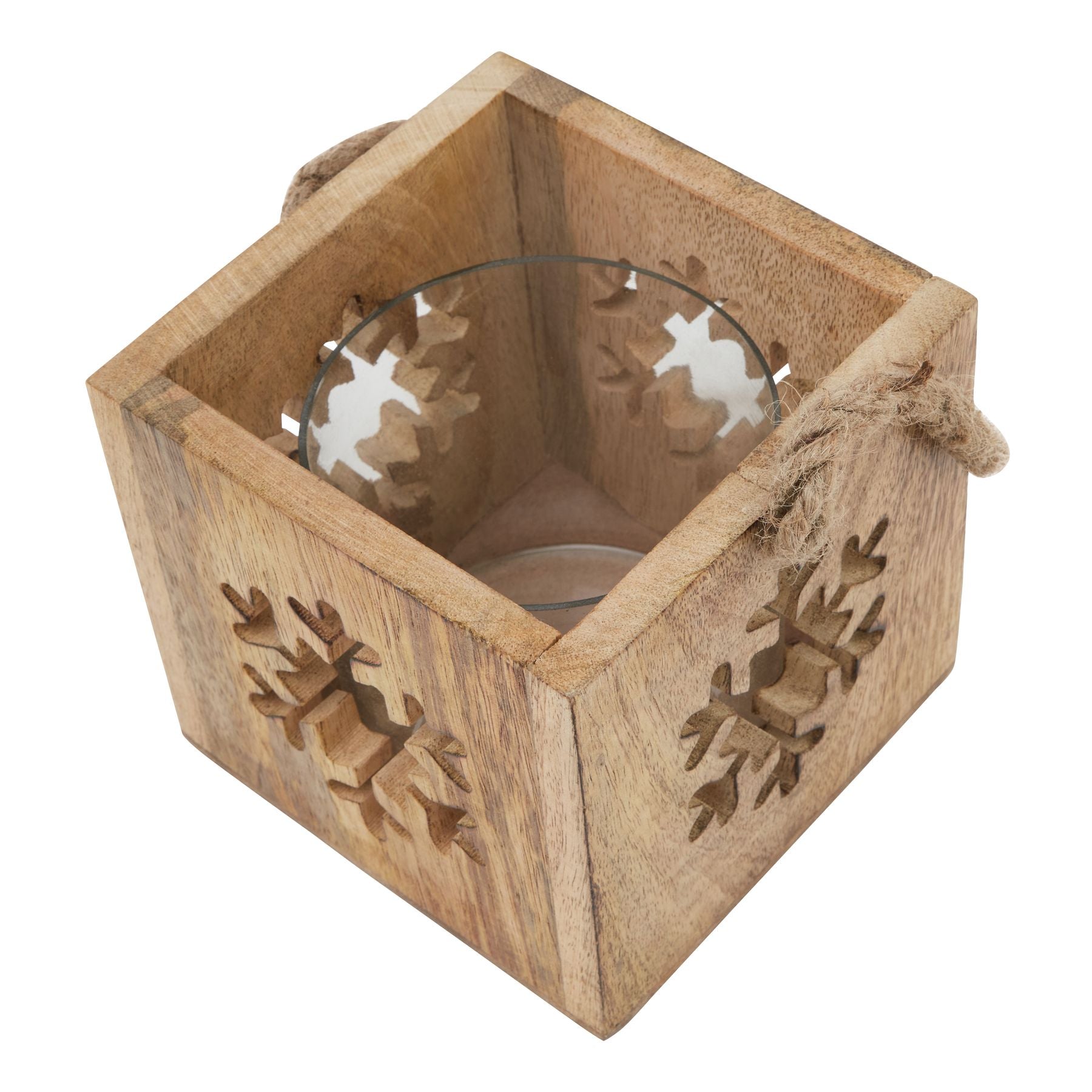Natural Wooden Snowflake Tealight Candle Holder_2726