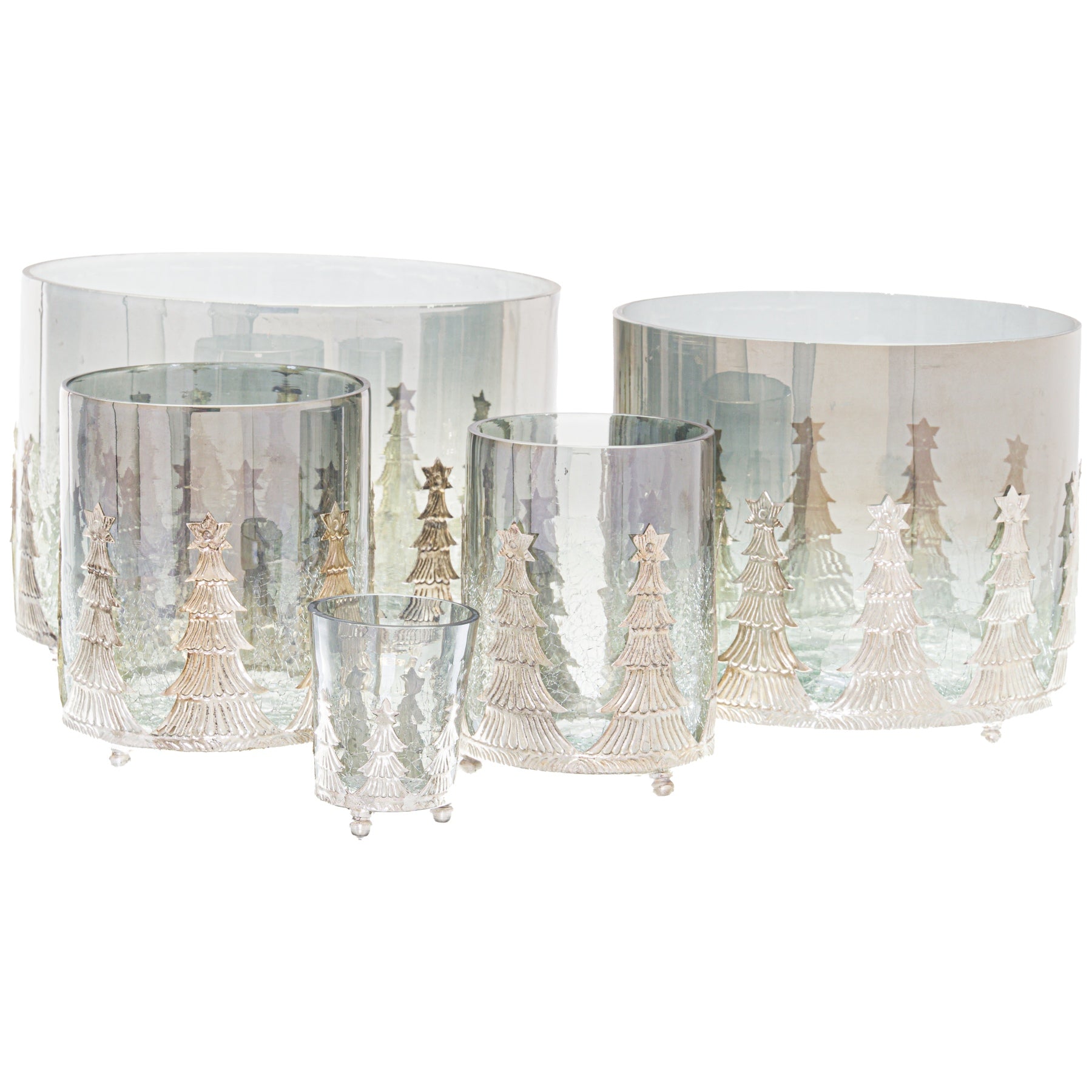 Noel Collection Small Christmas Tree Crackled Candle Holder_2741