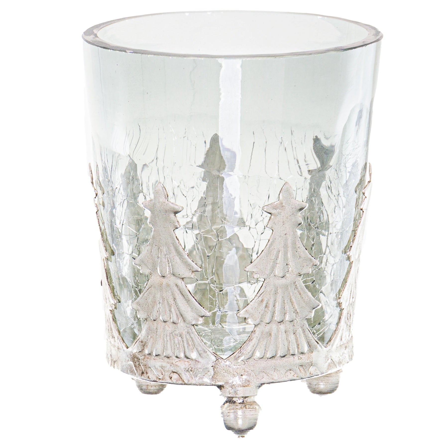 Noel Collection Small Christmas Tree Crackled Candle Holder_2740