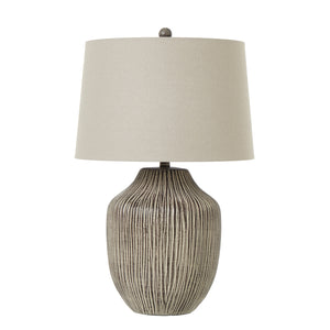 Ochre Carved Textured Table Lamp With Linen Shade_980