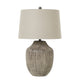 Ochre Carved Textured Table Lamp With Linen Shade_980