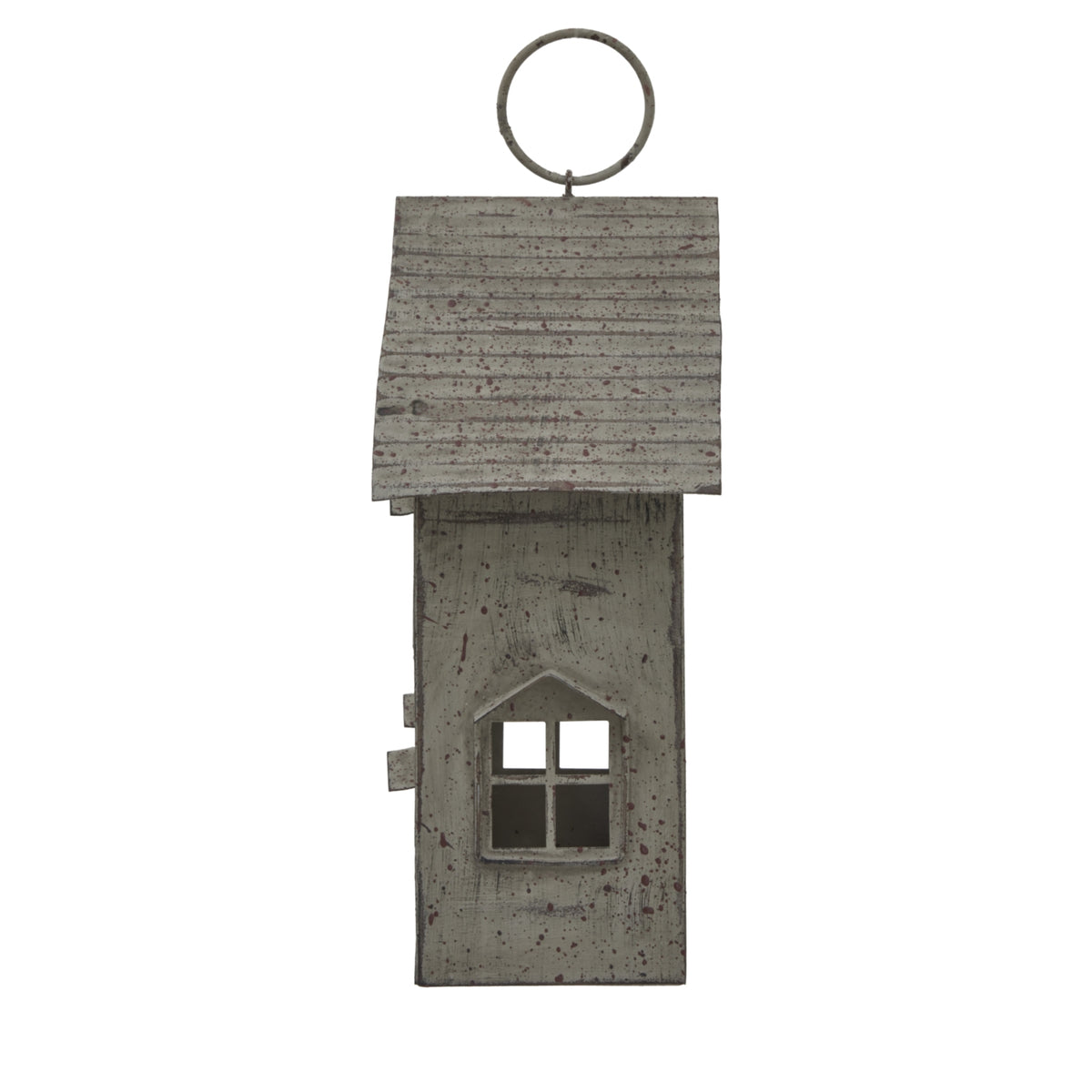 Rustic  Metal Hanging House Tealight With Glass Votive_2842