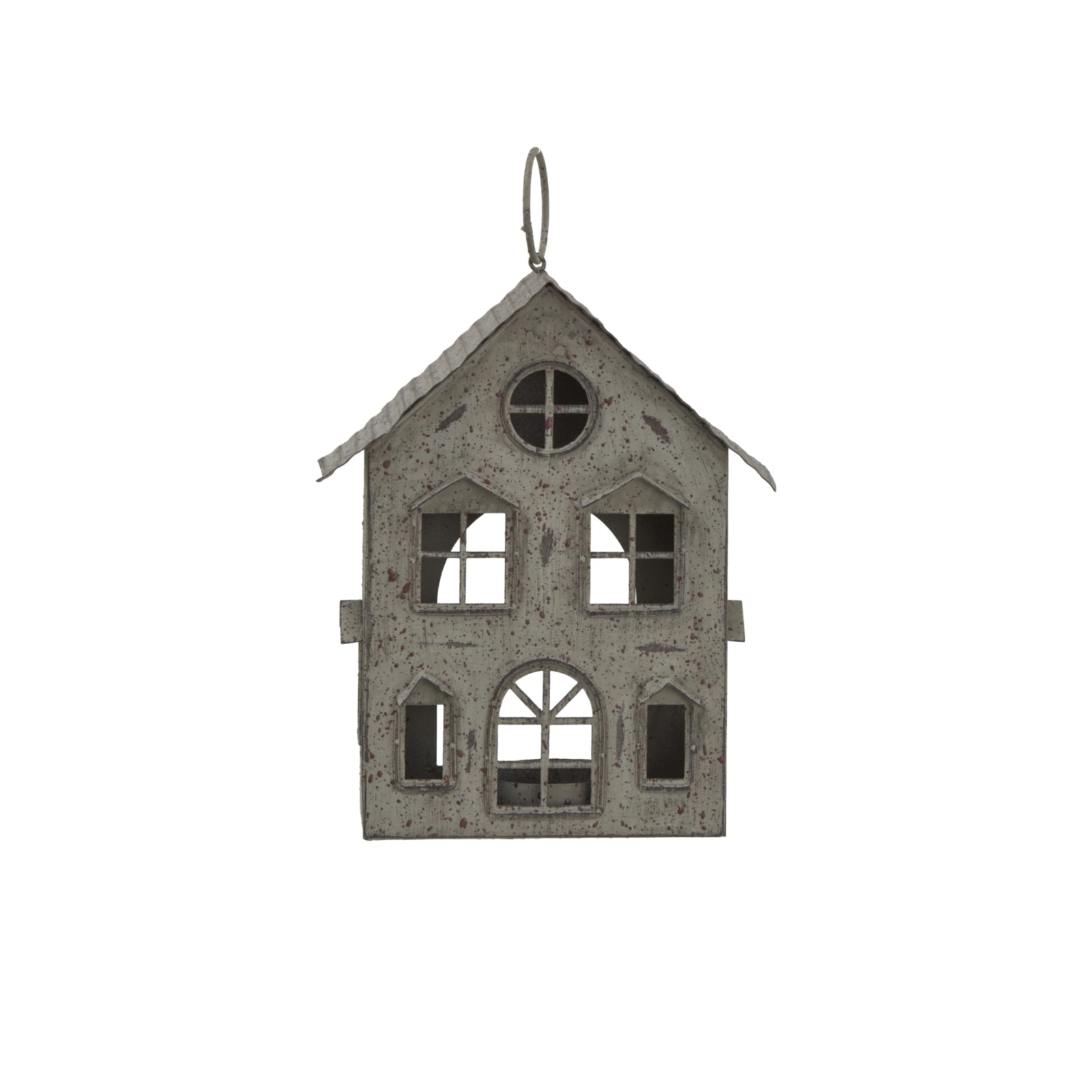 Rustic  Metal Hanging House Tealight With Glass Votive_2840