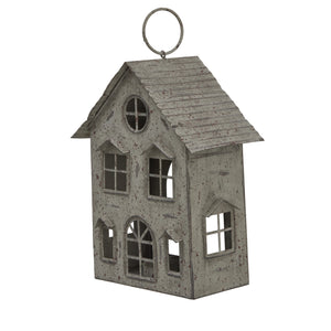 Rustic  Metal Hanging House Tealight With Glass Votive_2841