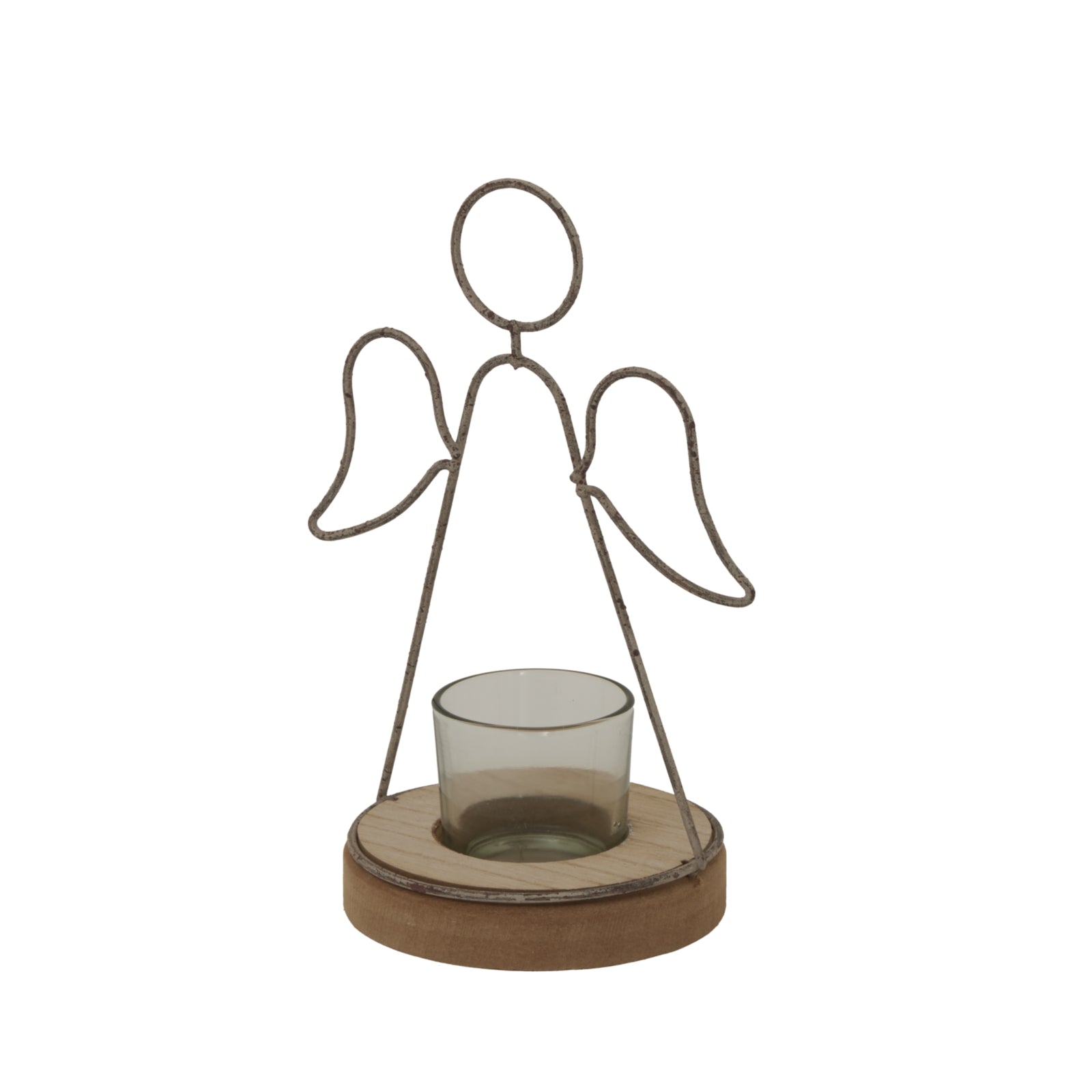 Rustic  Outline Angel Tealight On Stand With Glass Votive_2844