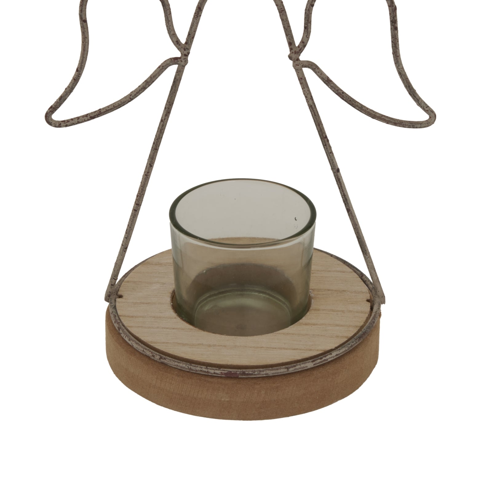 Rustic  Outline Angel Tealight On Stand With Glass Votive_2845