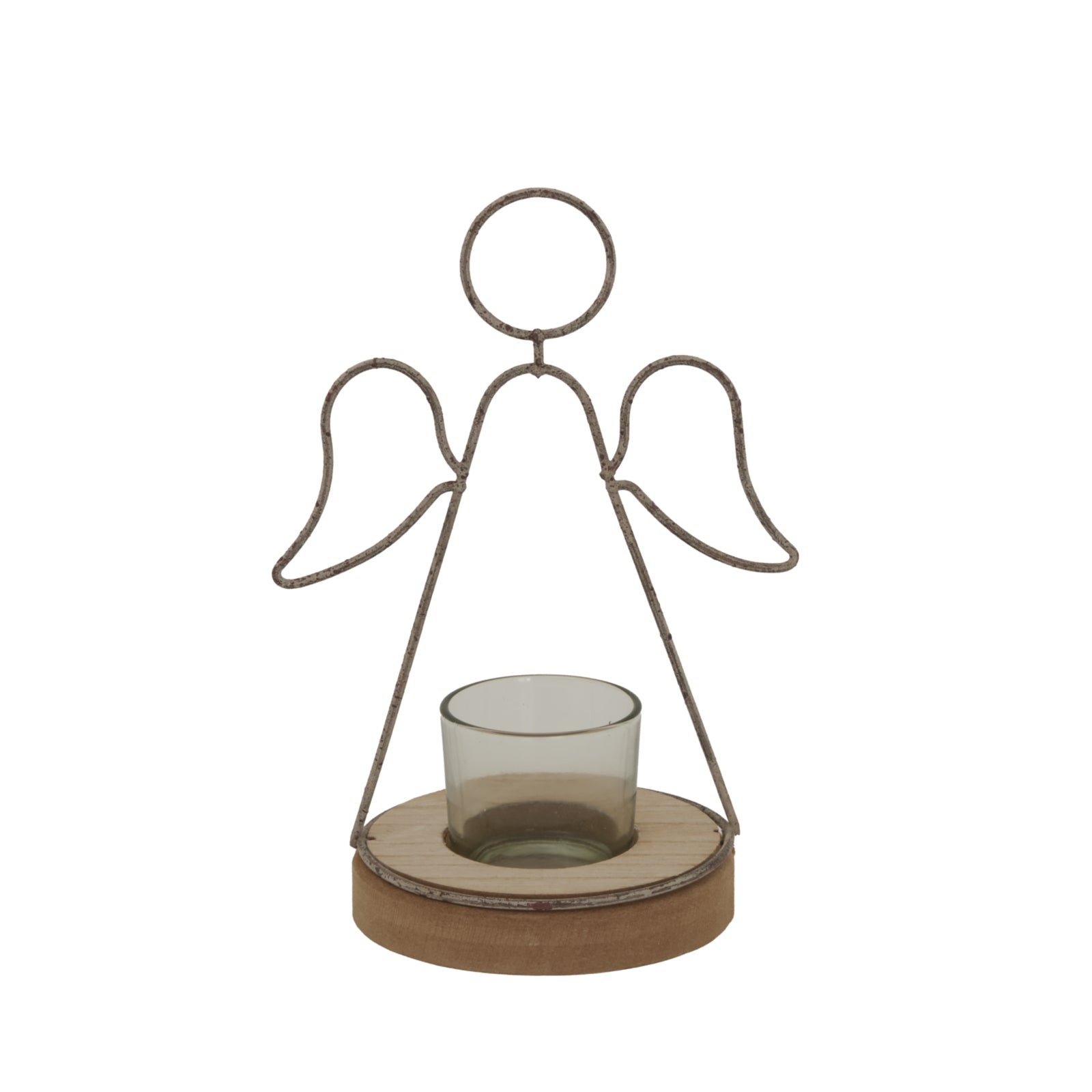 Rustic  Outline Angel Tealight On Stand With Glass Votive_2843