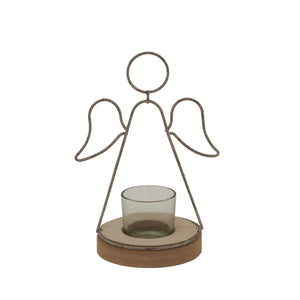 Rustic  Outline Angel Tealight On Stand With Glass Votive_2843
