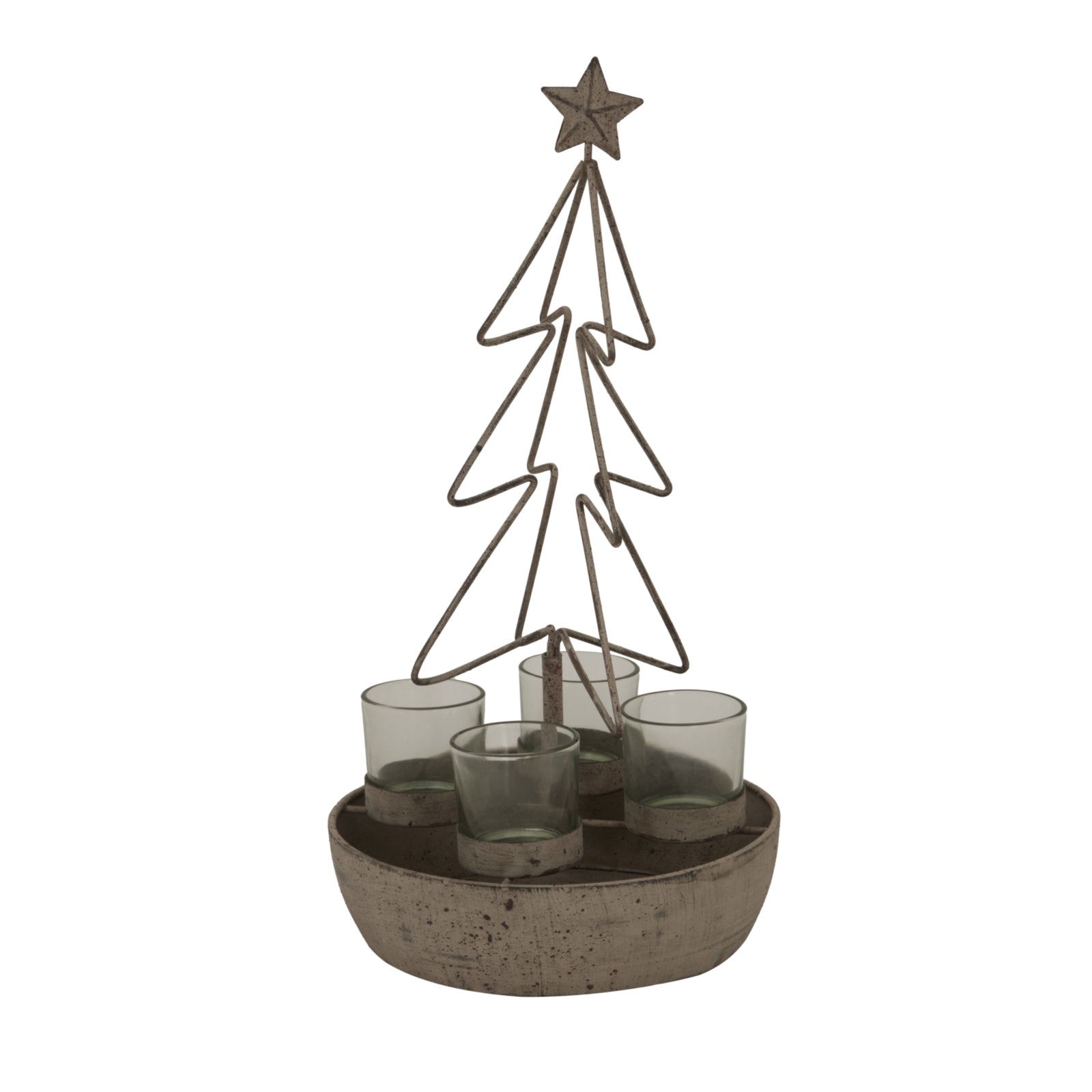 Rustic Outline Tree And Star With Four Glass Votives_2925