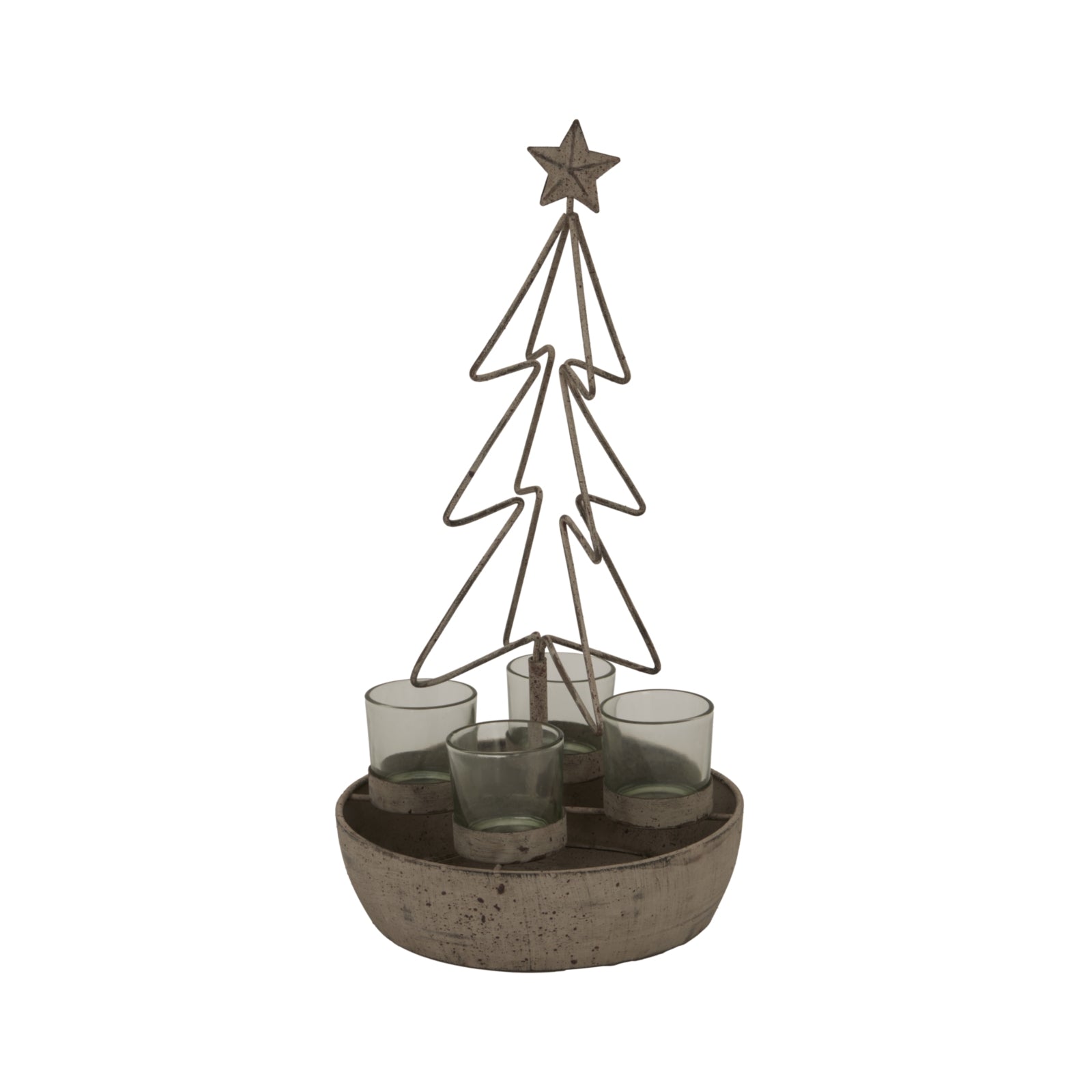 Rustic Outline Tree And Star With Four Glass Votives_2926