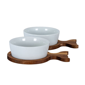 Set Of 2 Acacia Fishtail Serving Trays with Ceramic Bowls [cid:24701]