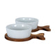Set Of 2 Acacia Fishtail Serving Trays with Ceramic Bowls [cid:24701]