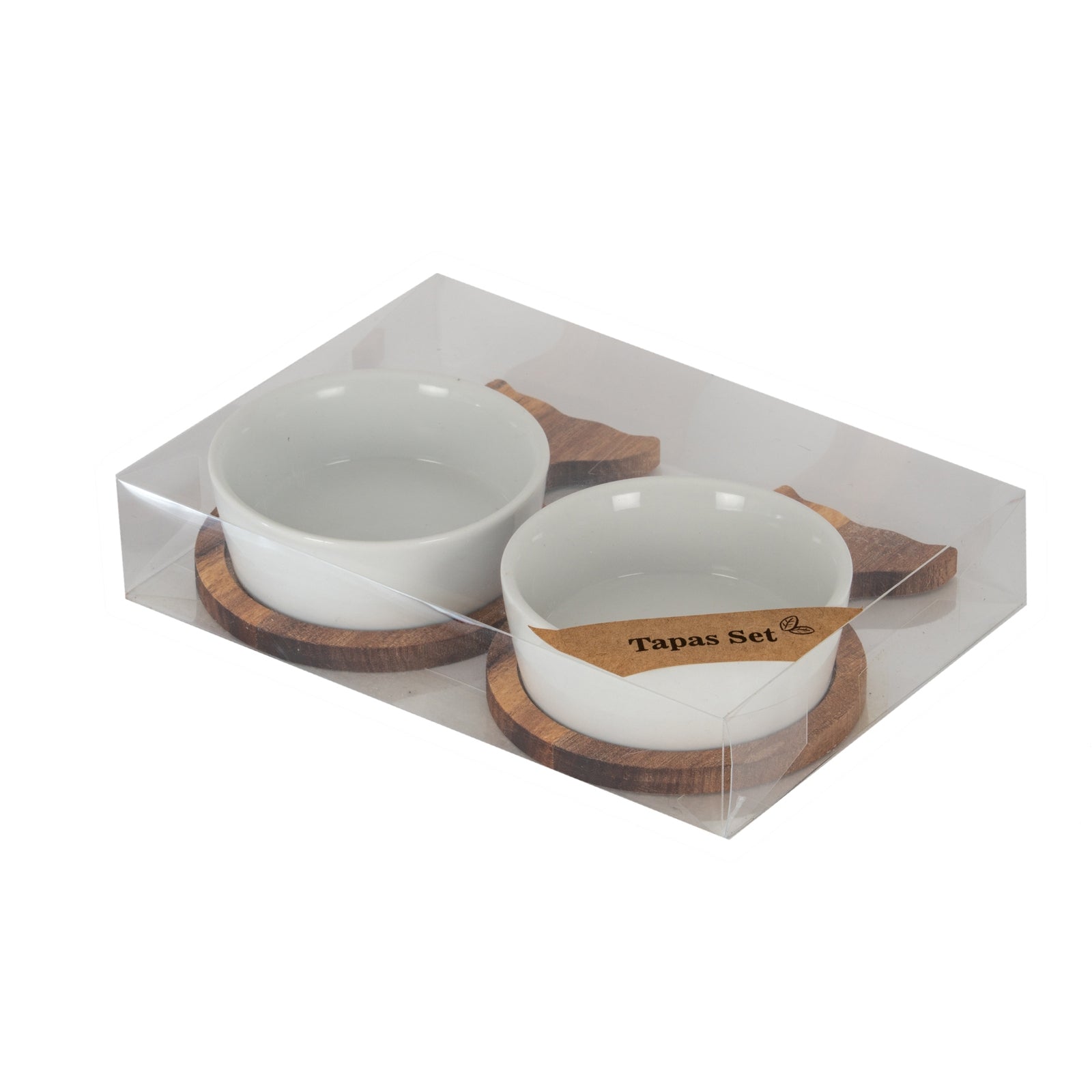 Set Of 2 Acacia Fishtail Serving Trays with Ceramic Bowls [cid:24701-a]