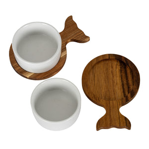 Set Of 2 Acacia Fishtail Serving Trays with Ceramic Bowls [cid:24701-c]