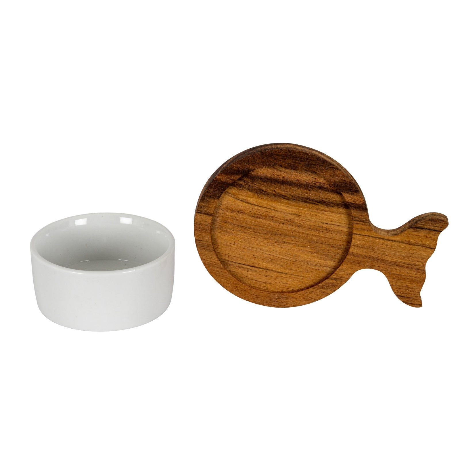 Set Of 4 Acacia Fishtail Serving Trays with Ceramic Bowls [cid:24702-c]