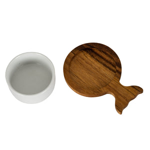 Set Of 4 Acacia Fishtail Serving Trays with Ceramic Bowls [cid:24702-d]