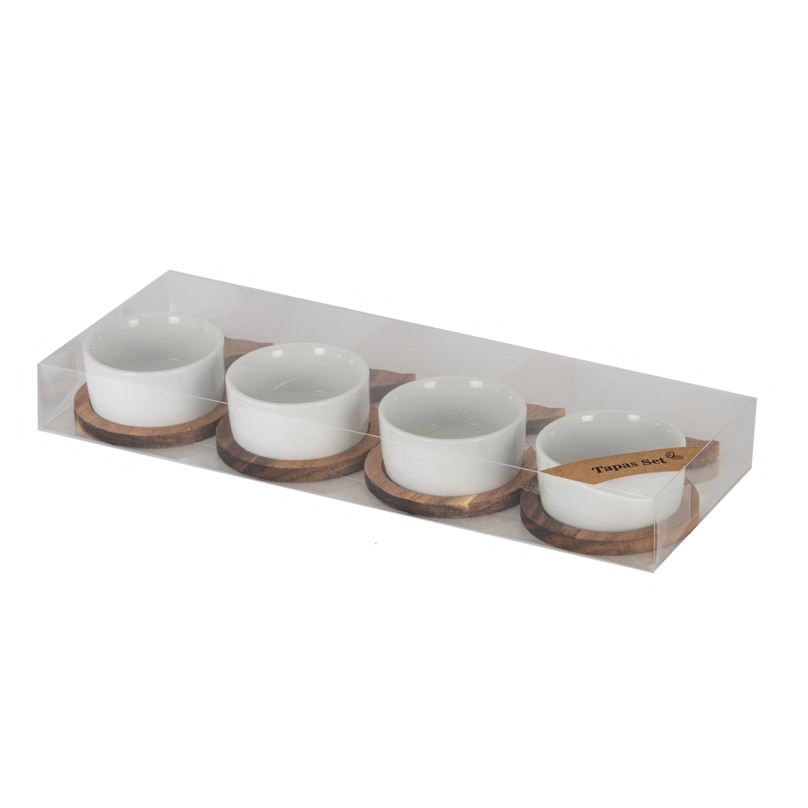 Set Of 4 Acacia Fishtail Serving Trays with Ceramic Bowls [cid:24702-a]