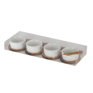 Set Of 4 Acacia Fishtail Serving Trays with Ceramic Bowls [cid:24702-a]