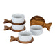 Set Of 4 Acacia Fishtail Serving Trays with Ceramic Bowls [cid:24702]