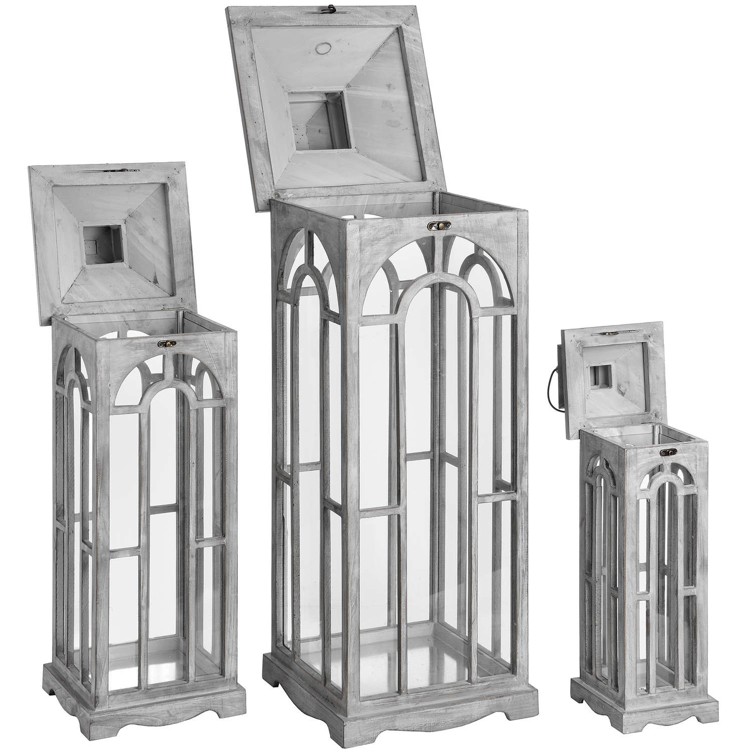 Set Of Three Wooden Lanterns With Archway Design_1045