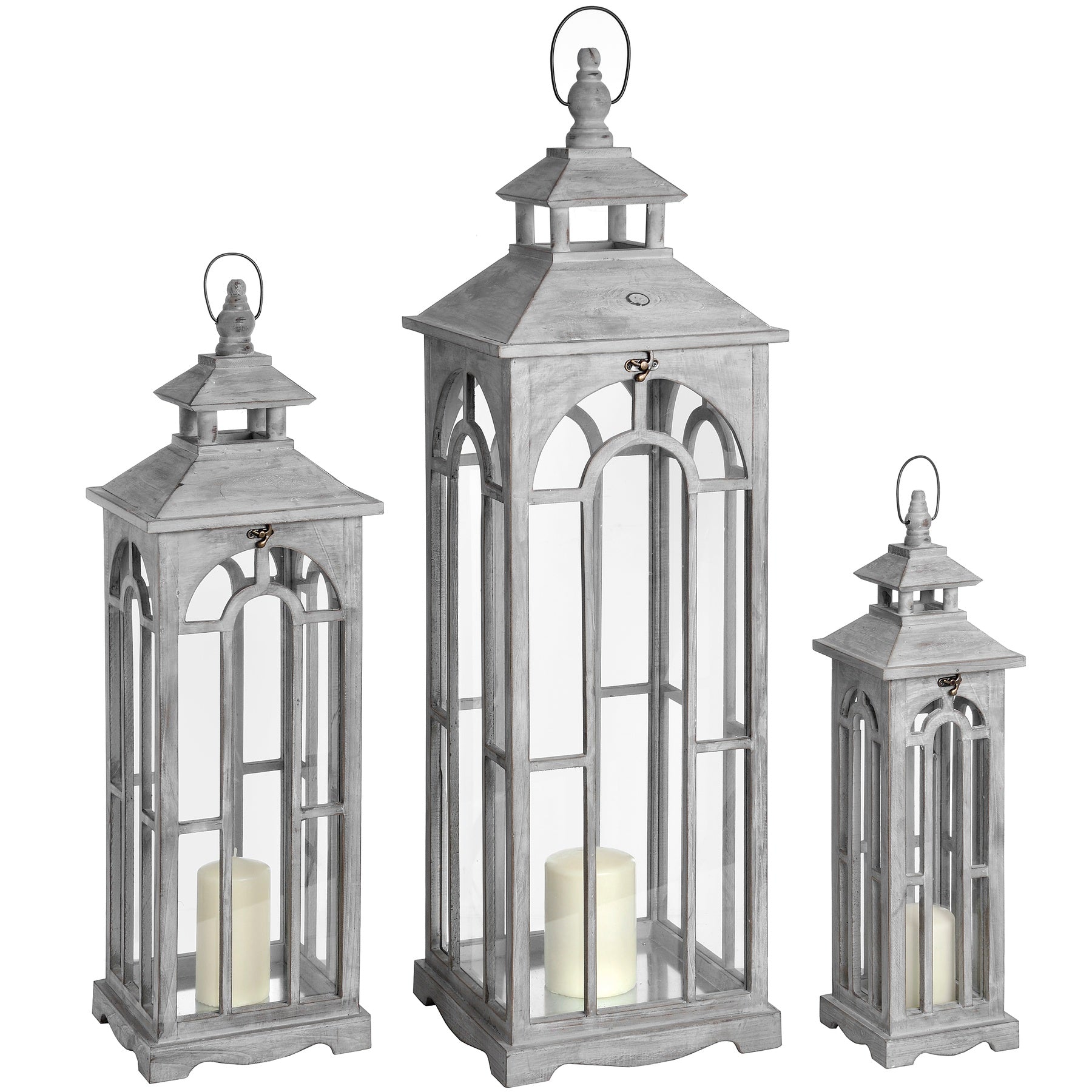 Set Of Three Wooden Lanterns With Archway Design_1043