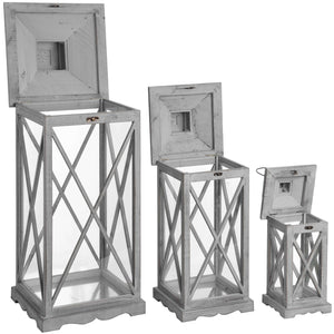 Set Of Three Wooden Lanterns With Traditional Cross Section_1050