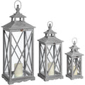 Set Of Three Wooden Lanterns With Traditional Cross Section_1048