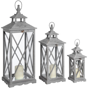 Set Of Three Wooden Lanterns With Traditional Cross Section_1048