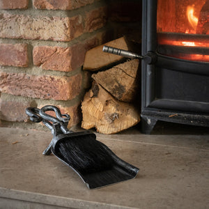 Silver Brushed Steel Crook Top Hearth Tidy Set_4343