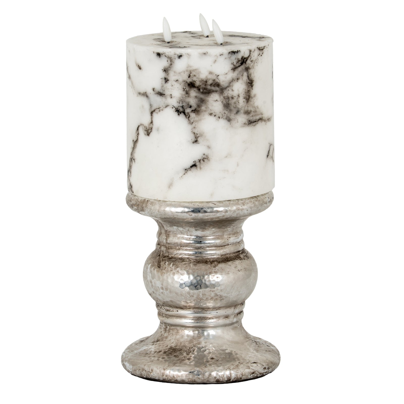 Silver Punch Faced Ceramic Large Candle Holder [cid:21706-c]