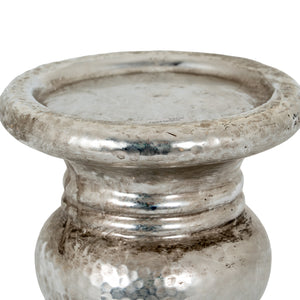 Silver Punch Faced Ceramic Large Candle Holder [cid:21706-a]