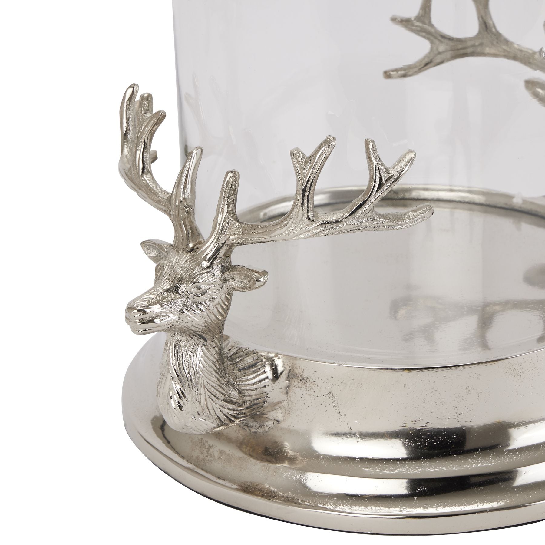 Silver Stag Heads Hurricane Lantern_3149