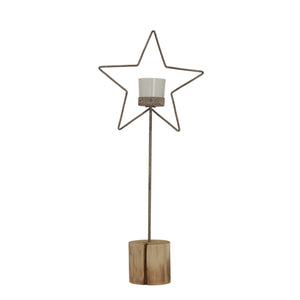 Natural Rustic Star On Wood Stand With Glass Votive_2682