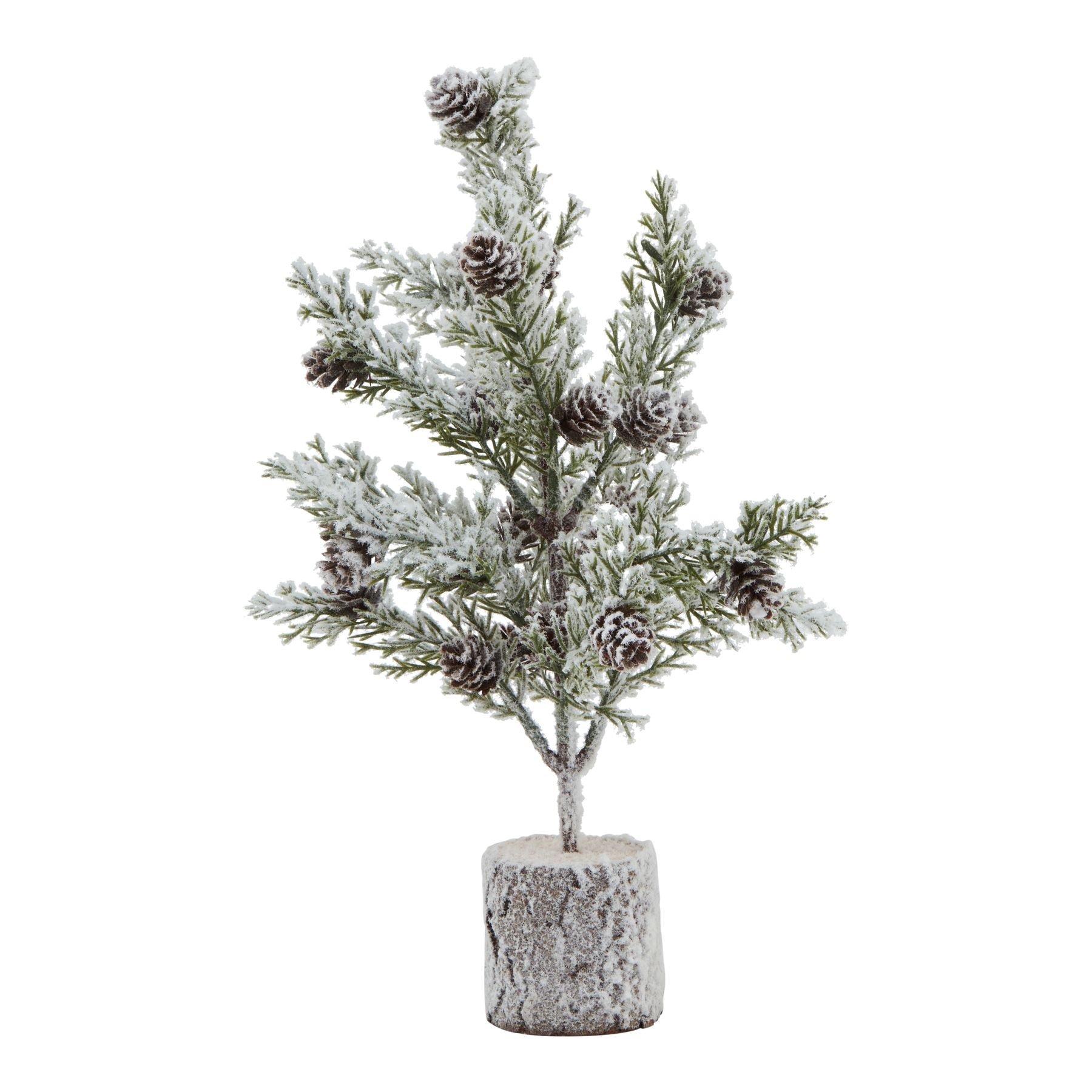 Small Snowy Fir Tree With Pinecones In Wood Log_3234