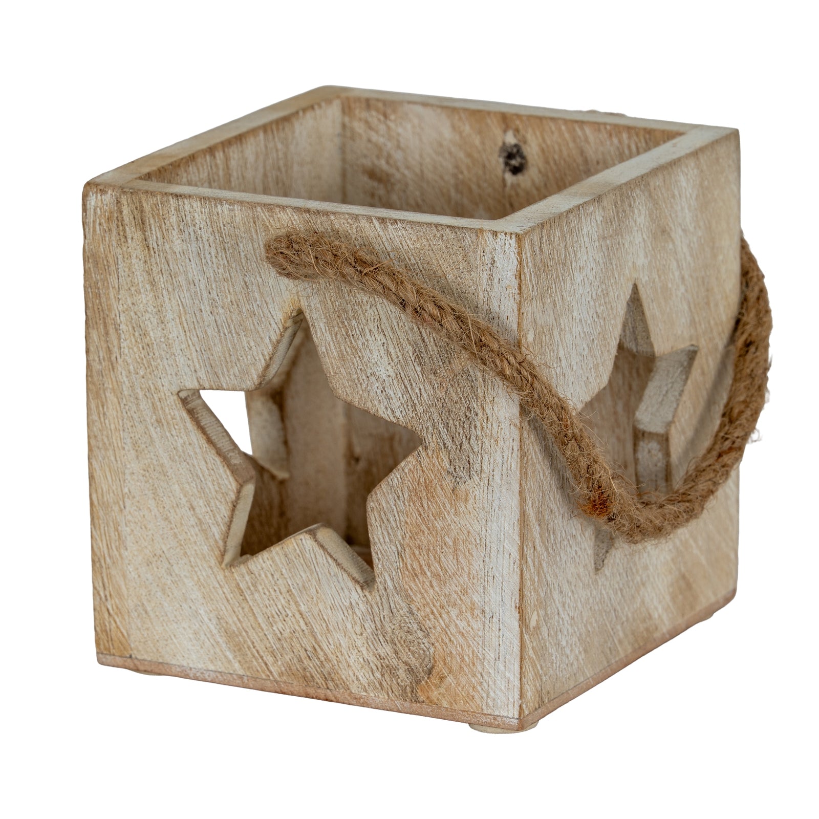 Washed Wood Large Star Tealight Candle Holder_3507