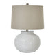 Squat White Beaded Ceramic Lamp With Linen Shade_1103