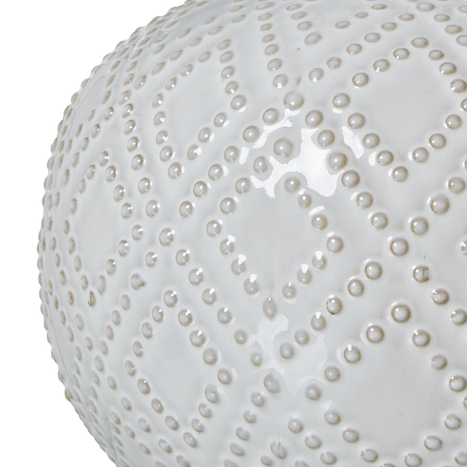Squat White Beaded Ceramic Lamp With Linen Shade_1105